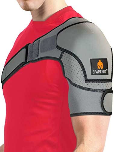 Sparthos Shoulder Brace - Support Sleeve for Torn Rotator Cuff, AC Joint Pain Relief - Arm Immobilizer Strap Wrap - Fits Bicep 14-30 in, Left or Right, Men & Women - Measure Before Purchase - XXL - color: Gray/Black, style: XXL