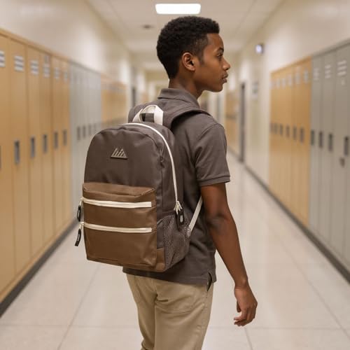 Summit Ridge Colorful Big Backpack for School Kids, Multi Pocket Backpack for Elementary, Middle School Girls, Boys with Padded Straps (Brown/Taupe) - color: Brown/Taupe