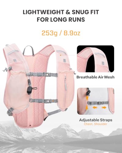 EVERFUN Hydration Backpack Running Vest Small Hiking Water Backpack with 1.5L Water Bladder for Women Men, Lightweight Reflective Phone Holder Hydro Pack for Trail Running, Biking, Race, Marathons - style: Pink