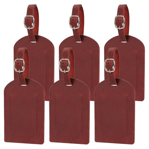 Ringsun Genuine Leather Luggage Tag for Suitcases ID Tags Bag Tags for Luggage (6 Pack, Red) - color: 6 Pack-red
