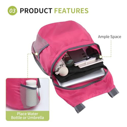 20L Ultra Hiking-Daypack Lightweight Foldable Travel Packable Backpack for Camping Cycling Outdoor,rose Red - color: Rose Red
