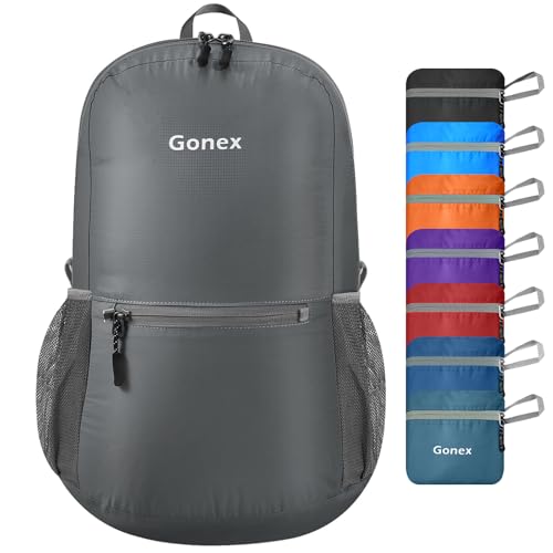 Gonex Ultra Lightweight Packable Backpack Daypack Handy Foldable Camping Outdoor Travel Cycling Backpacking - color: Grey
