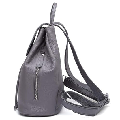BOYATU Women’s Full-Grain Leather Backpack Purse, Minimal Structured Design, Work Commuter & City Travel, Compact Everyday Essentials, Fashion RFID Pocket Bag ((Grey) - color: Grey