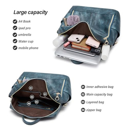 Makes Backpack Purse for Women PU Leather Travel Satchel Handbag Convertible Design Bag with Purse - color: Blue Quadruple Zipper