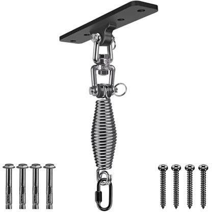 Dolibest Heavy Bag Hanger, Wall Ceiling Mount Hook 360° Rotation Wood Beam Holder Body Weight Strength Training Systems, Wood Beam Holder with Spring and 1 Carabiner, 4Wood Screws for Wooden Sets - color: Heavy Bag Hanger With Spring
