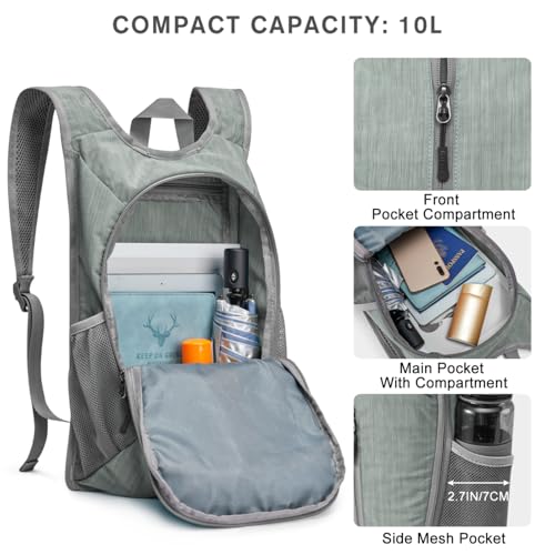 G4Free 10L Hiking Backpack Small Travel Hiking Daypack Lightweight Packable Backpack Casual Foldable Shoulder Bag - color: Grey