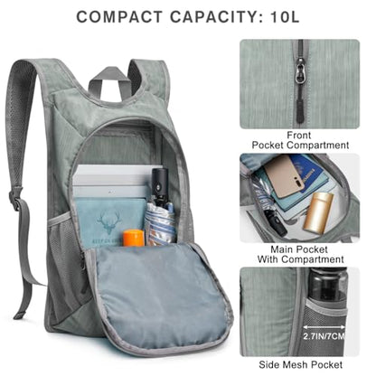 G4Free 10L Hiking Backpack Small Travel Hiking Daypack Lightweight Packable Backpack Casual Foldable Shoulder Bag - color: Grey