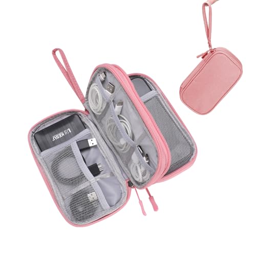 Electronic Organizer Double Layer, Water Resistant Cable Organizer Bag for Travel Essentials, Cord, Charger, Phone, Earphone, Large Size,Accessories Travel Essentials (Pink, Double-Layer) - color: Pink, size: Double-Layer