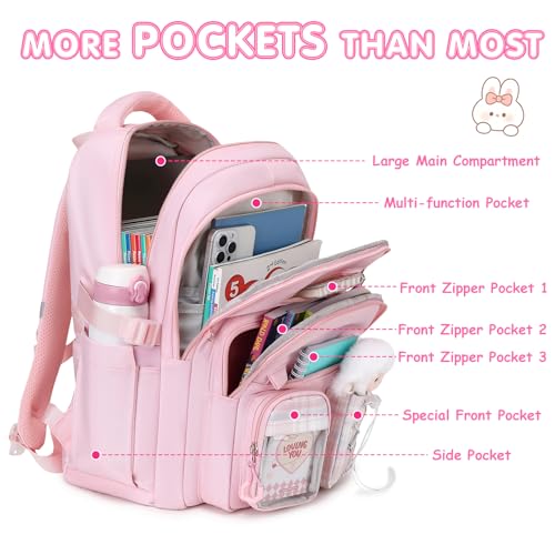 GeeWin Girls Backpack for School with Lunch Box & Pencil Case Set, 17 Inch Stylish Plaid Girls Bookbag with Lots of Pockets for Kids, Teens, Elementary Middle High College School Student (Pink) - color: Pink