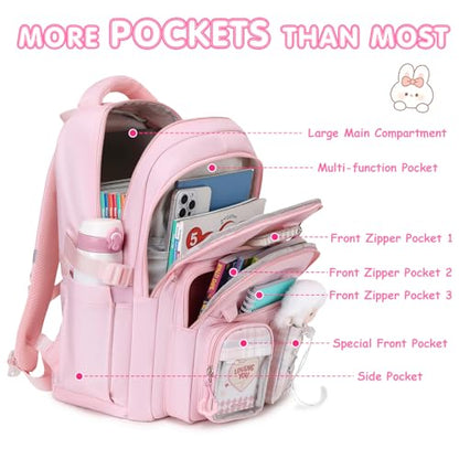 GeeWin Girls Backpack for School with Lunch Box & Pencil Case Set, 17 Inch Stylish Plaid Girls Bookbag with Lots of Pockets for Kids, Teens, Elementary Middle High College School Student (Pink) - color: Pink