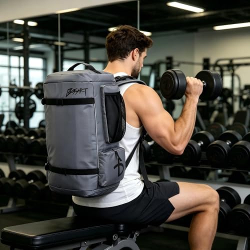 BE SMART 50L Extra Large Gym Backpack for Men, Big Gym Bag with Shoes Compartment, Waterproof Heavy Duty Duffel Bags (Dark Grey, Large-40L) - color: Dark Grey, size: Large-40L