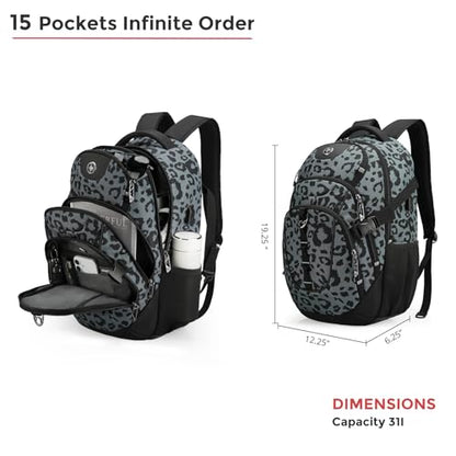 Swissdigital Laptop Backpack with USB Charging Port, Travel Backpack Fits 15.6 inches Computer, 31L Backpack for Men, Gray Leopard | SD803-101 - color: Gray Leopard