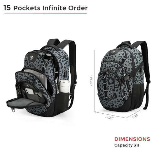 Swissdigital Laptop Backpack with USB Charging Port, Travel Backpack Fits 15.6 inches Computer, 31L Backpack for Men, Gray Leopard | SD803-101 - color: Gray Leopard