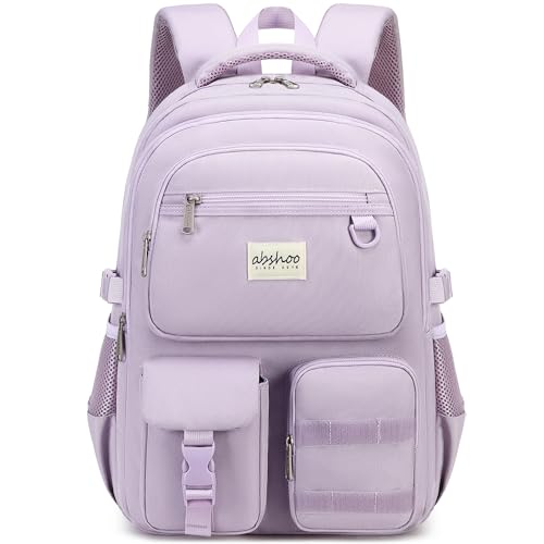 abshoo Large Heavy Duty Backpack For School College Bookbag Casual Multi Pocket Travel Backpacks - color: Light Purple