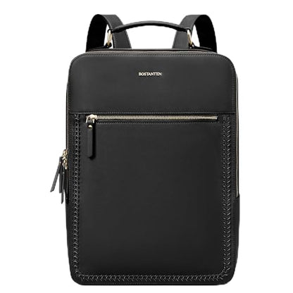 BOSTANTEN Leather Backpack 15.6 inch Laptop Bag Travel Casual Computer Backpack College Business Work Shoulder Bags with Trolley Sleeve for Women Men Black - color: Black