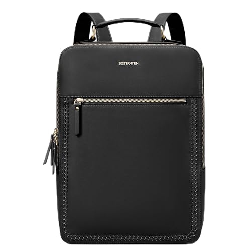 BOSTANTEN Leather Backpack 15.6 inch Laptop Bag Travel Casual Computer Backpack College Business Work Shoulder Bags with Trolley Sleeve for Women Men Black - color: Black