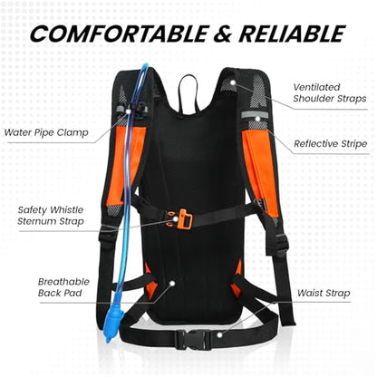Nepest Hydration Backpack with 2L Water Bladder Water Back Pack, Black | 2L Water Bladder, Lightweight, Cycling, Hiking, Running, Biking, Bike - color: Orange