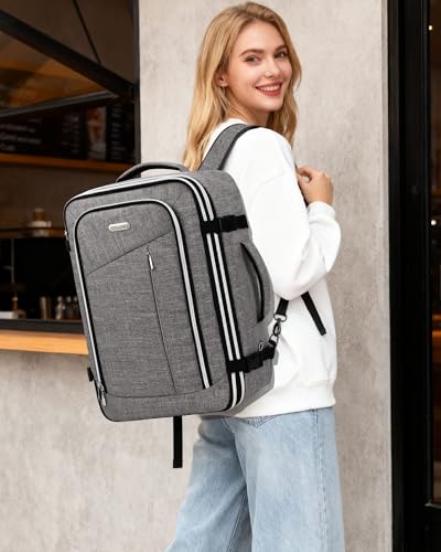 Travel Carry On 17.5" Laptop Expandable Backpack for Men Women, Personal Item Bag Waterproof Airline Approved with USB Charging Hole 3 Packing Cubes, Large Weekender Daypack Business Luggage Suitcase - color: Grey, size: Expandable