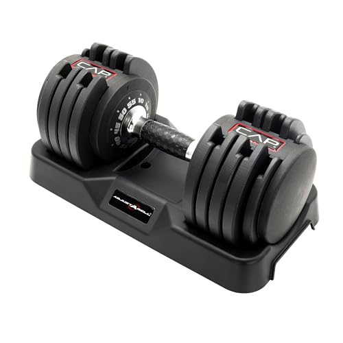 CAP ADJUSTABELL Adjustable Dumbbell Weights - Singles & Pairs | 12.5 lb, 25 lb & 55 lb | Multiple Handle Options - size: 55 lb - Honeycomb Chrome and Black Handle, style: Single