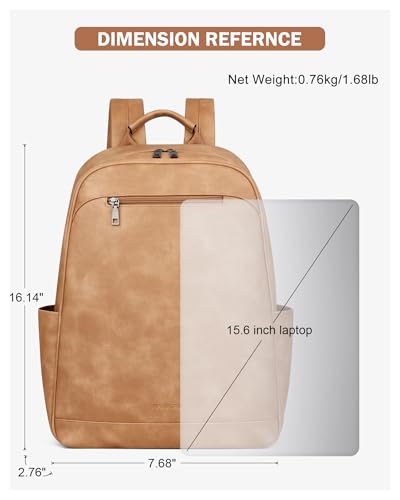 MASINTOR 15.6 inch Leather Laptop Backpack Purse for Women, Designer Travel and Work Bag with Laptop Compartment Retro Camel - color: Retro Camel