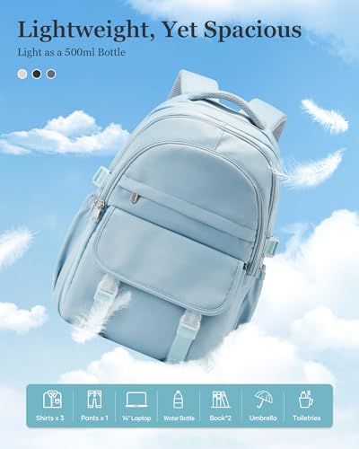 Waterproof Aesthetic Backpack For School, Cute High School Bookbag For Teen Girls Boys, Lightweight Casual Daypack Backpack For Women Men, College Backpack With Lots Of Pockets（Blue） - color: Blue