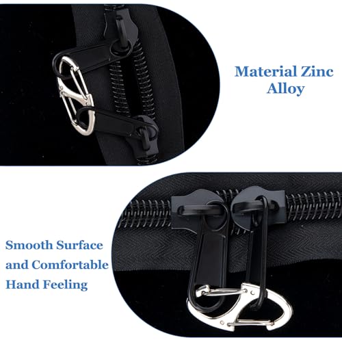 HINZIC 8Pcs Zipper Clip Anti Theft Deterrent, Dual Opening Safety Zipper Pull Replacement, S Carabiner Clips for Backpacks Traveling Camping Suitcases - color: 8pcs-Black & Silver