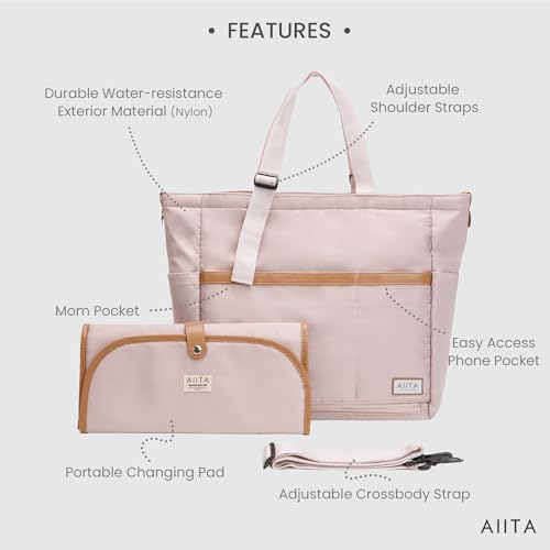 Diaper Bag Tote with Changing Pad, 20L Convertible Baby Bag with 12 Pockets and Insulated Bottle Holders, Crossbody Backpack for Travel, Light Pink - color: Light Pink