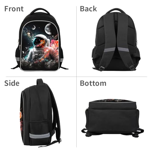 ZRENTAO Kids Backpack, 3D Reflective Cartoon, 600D Polyester & Dual Zippers, 17" Bookbag with Ergonomic Design for boys & girls age 6-18, Astronauts Space Style for school Children Kids - color: 09##astronauts