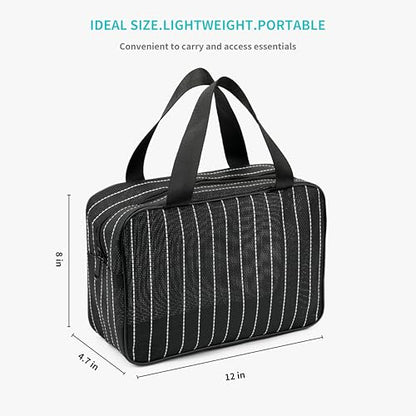 REDSINDA Mesh Shower Caddy Bag for Bathroom Gym Camping Portable Travel Mesh Toiletry Bag for Women Men - color: Large Black with White Stripes