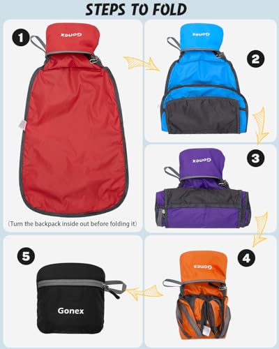 Gonex Ultra Lightweight Packable Backpack Daypack Handy Foldable Camping Outdoor Travel Cycling Backpacking - color: Grey Blue