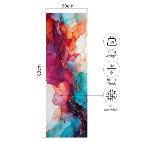 FOLAI Extra Thick Yoga Mat 6mm，pilates mat thick - Non-Slip Exercise Mat for HIIT, Pilates & Home Workouts & Workout with Free Carry Strap - color: abstract red
