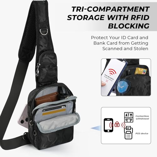 Anti-Theft Crossbody Sling Bag, RFID Blocking, Zipper Lock, Small - color: Camouflage Black