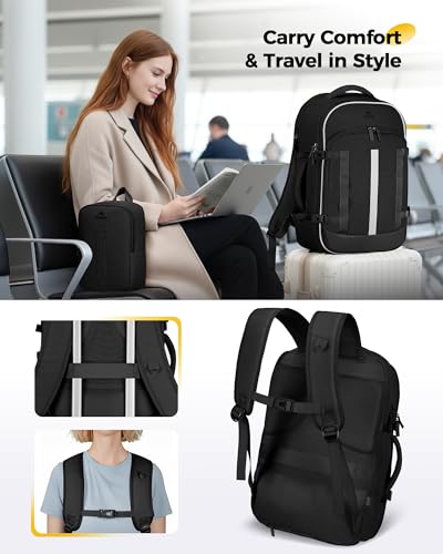 MATEIN HER 40L Travel Backpack for Men with Shoe Compartment, TSA Waterproof Personal Item Bag for Spirit Airlines Fit 17" Laptop, 18x14x8 Inches Underseat Backpack Weekender Overnight Bags, 2 Pcs Set - color: Black