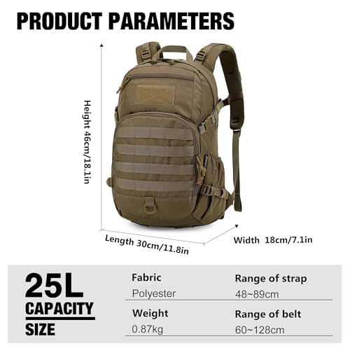 Mardingtop Small Tactical Backpack,Molle Hiking Backpack for Backpacking,Cycling and Biking,15L/25L Backpack - color: Khaki, size: 25L