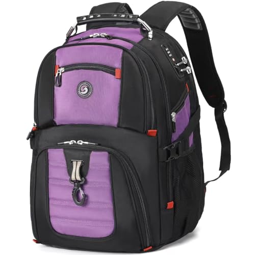 SHRRADOO Extra Large 50L Travel Laptop Backpack with combination lock, College Backpack Airline Approved Business Work Bag Fit 17 Inch Laptops for Men Women,Purple - color: Purple