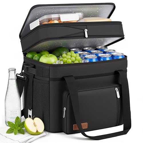 MIYCOO Cooler Bag Double Deck - 60 Can Leakproof Insulated Portable Soft Lunch Cooler, Extra Large Expandable Ice Chest Cooler for Beach, Picnic, Camping, Shopping - color: 1 - Black, size: 30L