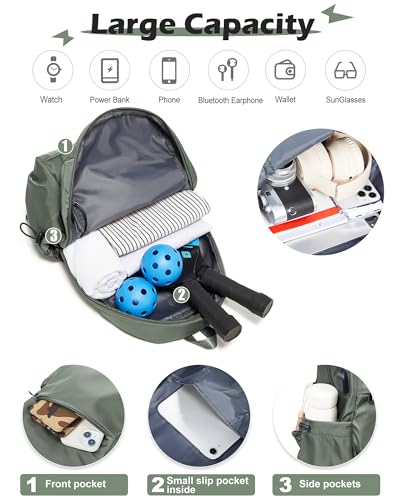 SEAFEW Green Latge Pickleball Sling Bag for Men and Women, Lightweight Pickleball Crossbody Backpack with Skin-Soft Fabric & Water Bottle Holder, - color: H- Large Green