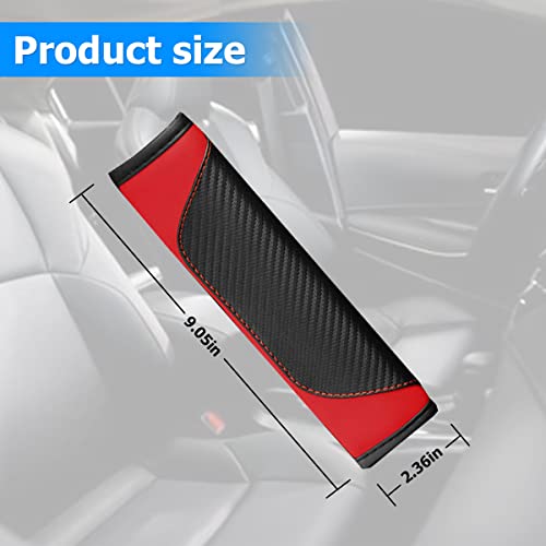 AUCELI 2PCS Car Seat Belt Cover, Carbon Fiber Seatbelt Shoulder Strap Covers, Breathable Leather Soft Harness Pad Protect Your Neck and Shoulder Compatible with Cars - color: Black/Red