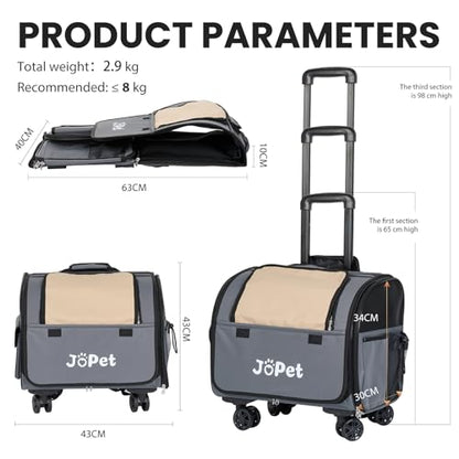 Pet Bag Carrier with Wheels, Pet Backpack with Wheels, Small Dog Carrier, cat Carrier, Detachable Wheels, Travel Bag, Pet Trolley, Soft Sided Carrier with Wheels, Foldable Carrier (Oat Grey) - color: Oat Grey