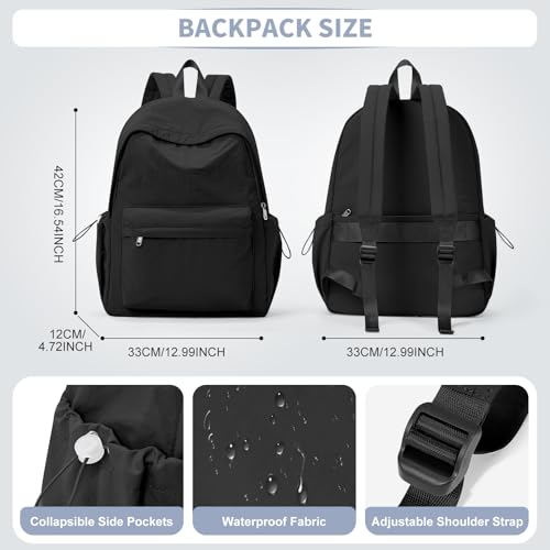 Black Backpack for School Women Girls, Waterproof Bookbag Cute High School Backpack for Men Teen Boys, Lightweight Travel College Backpack Mochilas Escolares para - color: Black