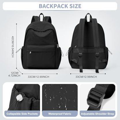 Black Backpack for School Women Girls, Waterproof Bookbag Cute High School Backpack for Men Teen Boys, Lightweight Travel College Backpack Mochilas Escolares para - color: Black