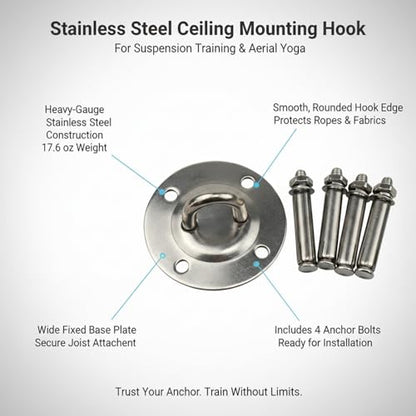 Stainless Steel Ceiling Mount for Suspension Trainers & Swings - Heavy Duty Anchor Plate, 4.72 x 4.72 Inches, Silver