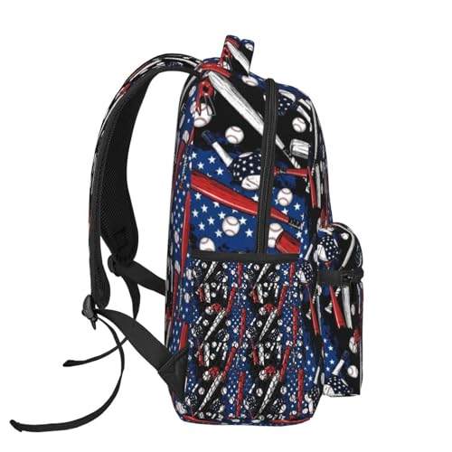 Casual Travel Backpack Patriotic Usa Retro American Flag Baseball Print Art for Men Women, Lightweight Water Resistant Commuter Daypack with Laptop Compartment and Side Mesh Pockets - color: Pattern (235)
