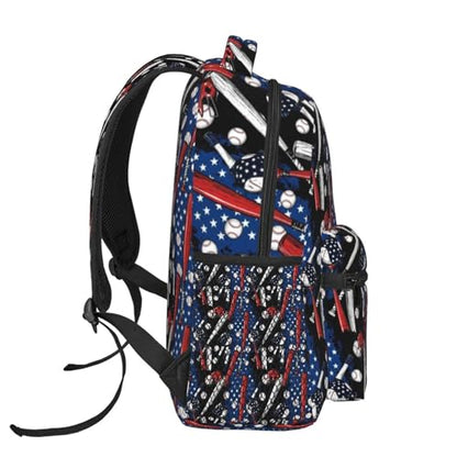 Casual Travel Backpack Patriotic Usa Retro American Flag Baseball Print Art for Men Women, Lightweight Water Resistant Commuter Daypack with Laptop Compartment and Side Mesh Pockets - color: Pattern (235)
