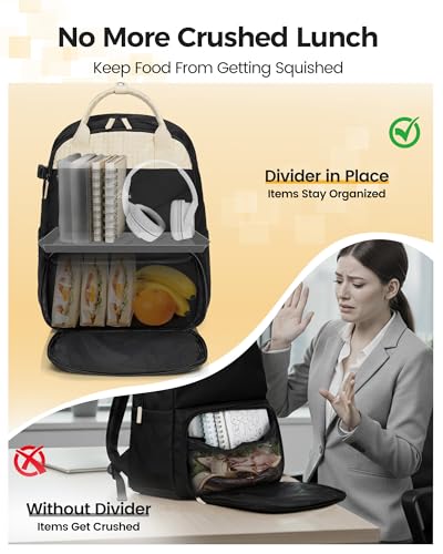 MATEIN CLASSIC Womens Lunch Box Backpack for Work, Insulated Lunch Backpack with Divider & Removable Lunchbox Set, Large 15.6" Laptop Backpack, Water-Resistant Commuter Bag for Work & Daily Meal Prep