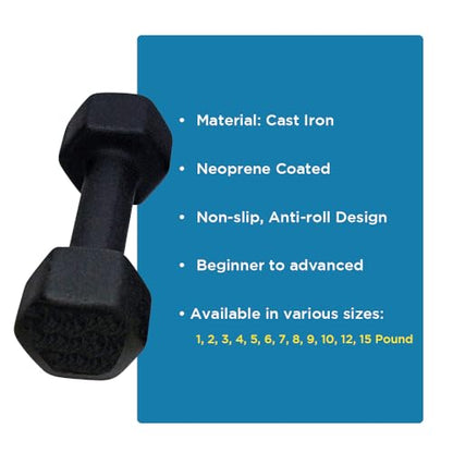 Neoprene Dumbbell, Single Weight for Strength Training, Muscle Toning, and Rehab, Non-Slip Grip & Anti-Roll Design - style: 10 LB