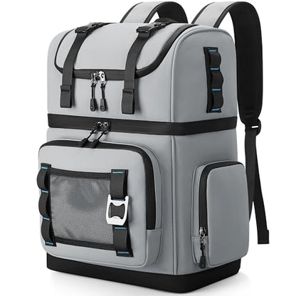 Large Waterproof Insulated Cooler Backpack for Men & Women, Double Decker Leak Proof Cooler Backpack for Beach, Camping, Picnic, Travel, 26L, 44Cans - color: Gray