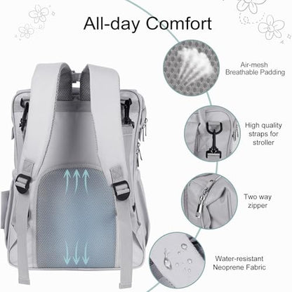Diaper Bag with Changing Pad, Large Baby Bags Backpack with Stroller Straps & Insulated Pockets, Multifunction Waterproof Travel Diapers Back pack for Women & Man, Grey - color: Grey