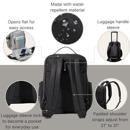 Baggallini Tribeca Expandable Laptop Backpack - 15"x11" Lightweight RFID Computer Bag for Work & Travel with Luggage Sleeve - color: Black Twill