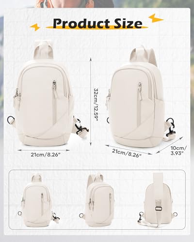 Crossbody Sling Backpacks Sling Bag for Men Women, Shoulder Backpack Chest Bags with USB Charger Port off white - color: Off-white